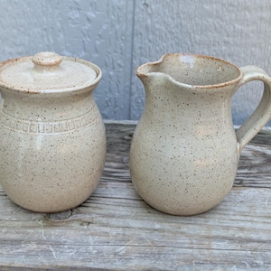 Pottery Sugar and Creamer Set, White Speckled Stoneware Pitcher, NC Pottery, Ceramic Set