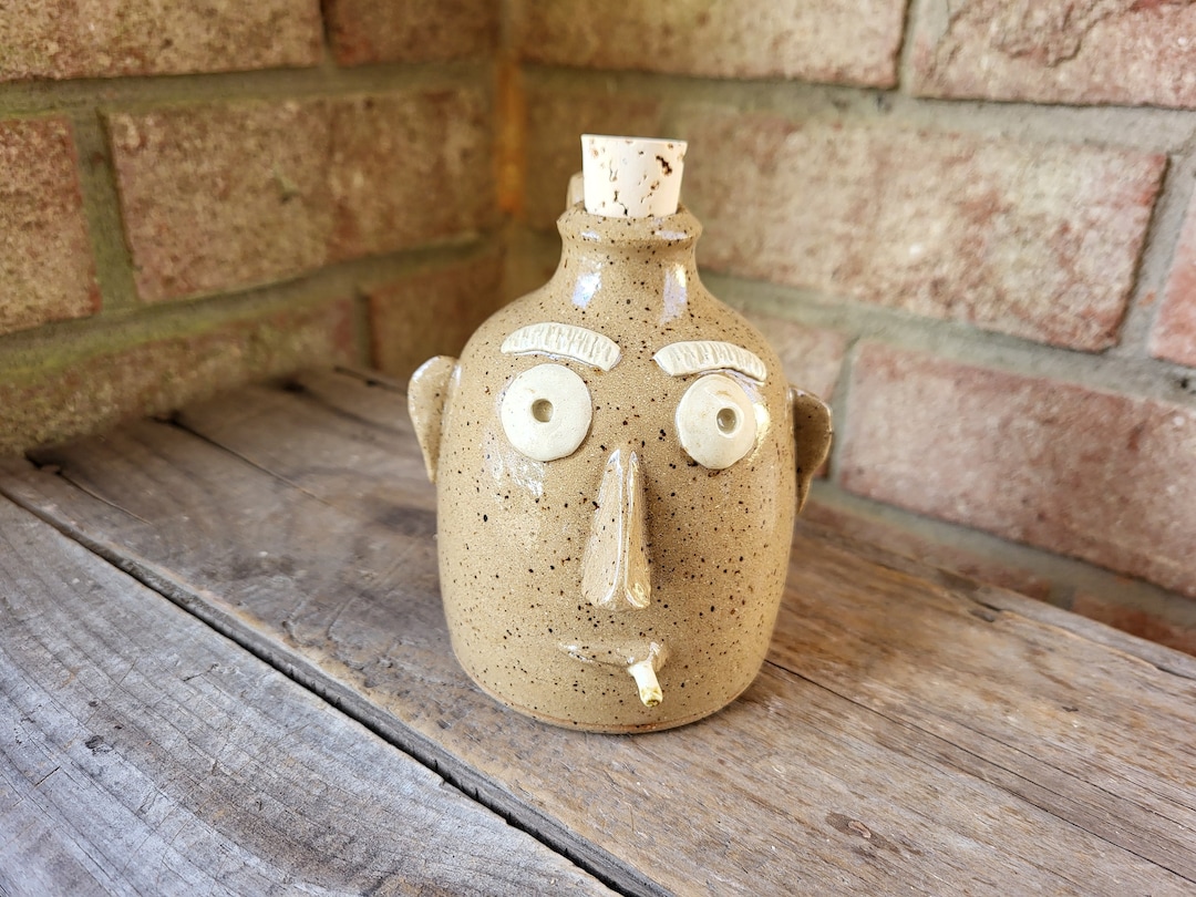 Pottery Face Jug, Speckled Brown Ugly Jug, NC Pottery, Smoking Face Jug Etsy