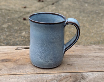 Pottery Coffee Mug, Light Blue, Handmade Stoneware Cup with Handle, Handmade in NC, 14 Ounces