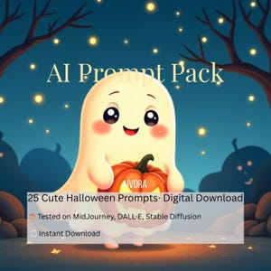 Cute Halloween Art Prompts – 25 AI Prompt Pack | Digital Download for Midjourney, DALL·E, Flux | Printable Halloween Prompt Bundle PDF