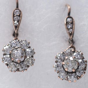 2.3CTW Edwardian Old European Cut Diamond Cluster Dangle Earrings, Floral Dangle Earring,Art Deco Wedding Earring,Antique Engagement Earring