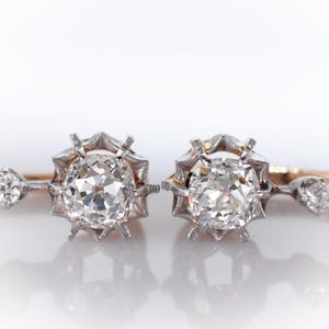 1.28CTW Dormeuses French Mine Cut Diamond Earrings, Antique Two Stone Earring, Two Tone Gold Retro Earring, Edwardian Dangle Earring For Her