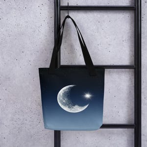 Celestial Crescent Moon and Star Tote Bag - Mystical Night Sky Aesthetic, Space Lover Gift