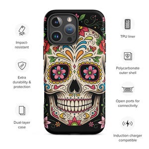 Vibrant Sugar Skull Tough Case for iPhone - Day of the Dead Phone Cover