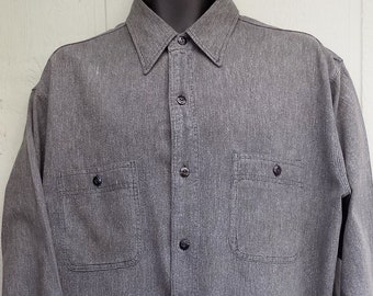 1940s original RARE Large Big Yank Work Shirt Gray Salt and Pepper Chambray