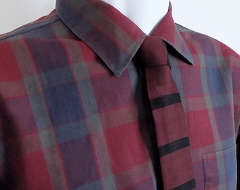 Vintage 1950s/1960s DOMINION CLOTH Rayon Sport Shirt ~ XL ~ Plaid