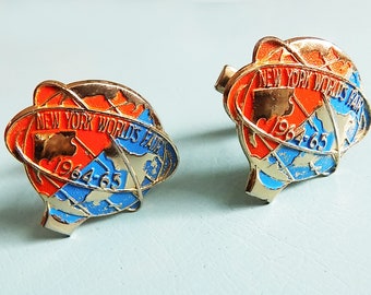 1964 World's Fair cuff links / signed / N.Y.W.F. / large / original / 1960s / collectible /  New York State / Atomic / Atom /