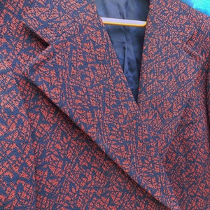 1970s ANCHOR MAN Disco sports coat / red and blue / Burgundy / wide lapel / Mr. B./ Las Vegas / rare label / 44 chest / lined image 1