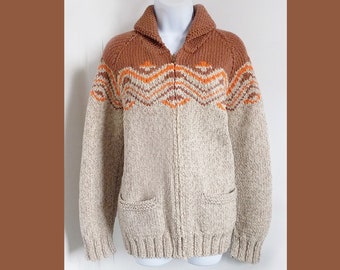 1940s-60s Cowichan Cardigan/ sweater/ small adult / brown/orange/ pockets/ winter/ fall / no lining