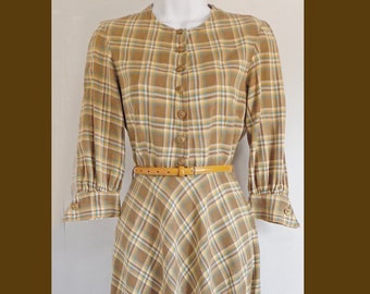 1920s-30s Historical Americana plaid cotton farmhouse dress, "twinkle " buttons, side metal zipper, plaid cotton frock