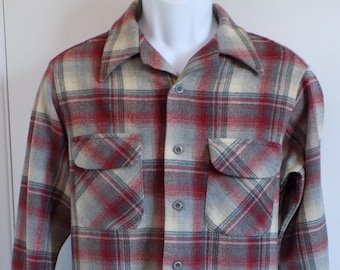 1970s Pendleton Blue Plaid BOARD Loop Collar Shirt, Long Sleeves