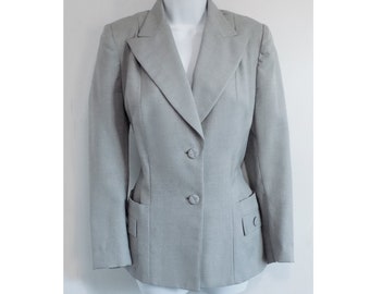 1940s Large Label "Briny Marlin" grey wool suit jacket, no skirt, wide lapel, covered buttons, near mint, fully lined, medium, art deco