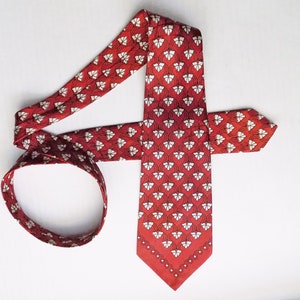 1940s Art Deco Wide Satin Necktie / Persian Border / swing / Rockabilly / Atomic / Mid-century / RnR / Jive / Hollywood / red /