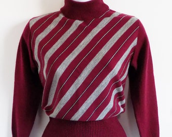 1970s Unisex turtleneck sweater with wide waistband, Bay City Rollers, COLLAGE, M, acrylic pullover, zipper neck