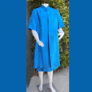 1950s -60s  Cheongsam Style Wiggle dress with matching coat / dress and coat set / MCM / Atomic / Aqua / Rayon / Frog  / metal zipper