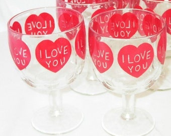 1960s-70s I LOVE YOU glass goblet / Valentine&#39;s Day / TWO left!