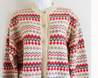 Maglione / cardigan vintage SHETLAND degli anni '60 realizzato in Jugoslavia, con bottoni in vetro e metallo /M-L