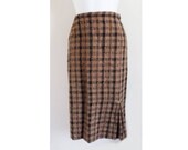 1950s Evan Picone Pencil skirt wiggle skirt Mohair nubby plaid check brown M