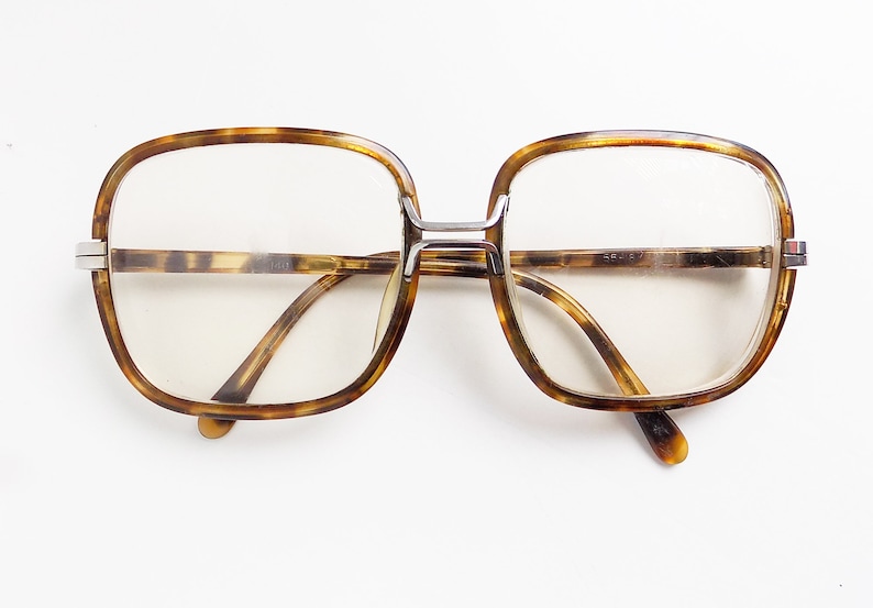 1960s-70s Square shaped Japanese plastic frames with prescription lenses that can be removed / brown tortoiseshell style / eyewear image 1