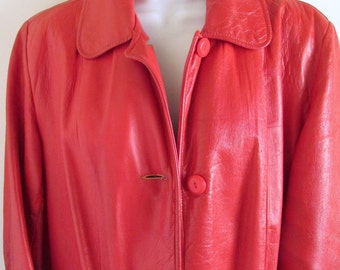 1950s Rockabilly Red Leather coat / woman's car-coat style / hip length / rare / Lucy / RnR / rocker / Hollywood / Jive