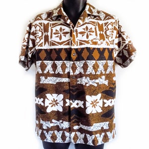 1950s-60s loop collar Hawaiian shirt / brown / Tiki