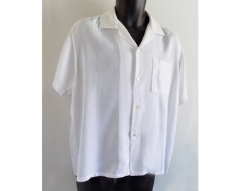 Rare LARGE 1950s white loop collar summer CAMPUS man's shirt 16 1/2 collar