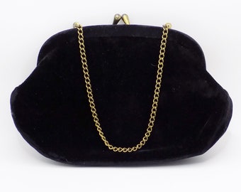 1960s Black Velvet handbag or clutch (adjustable) / no label / no exterior wear / black bow on one side / Can be used for embellishment
