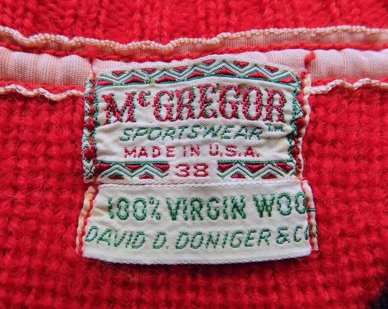 1950s McGregor red wool Winter sweater Pullover unisex 36 mens sport preppy collegiate