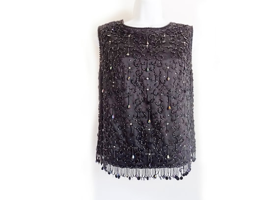 1960s Black Beaded Satin Top From Hong Kong With Silk Lining / - Etsy