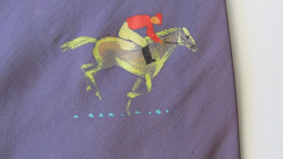 1940's Hand-Painted Wide Tie with Racehorses