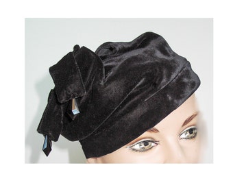 1920s-30s Jester Hat with Jewels in Black Velvet Hollywood Glam