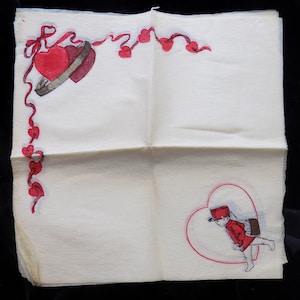 RARE 1920s Set (10) of Hand Painted Crepe Paper valentines day napkins / Dennison / Valentine / red / love / heart / ephemera