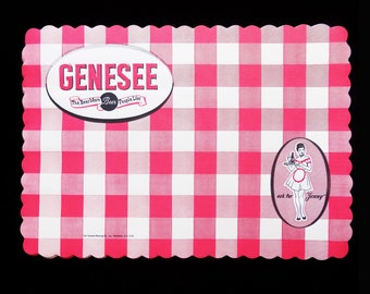 1950s-60s Genesee Beer paper Placemats / Jenny / Red Gingham / red checker / Bar / Beer / Rochester / New York / Party / Stag / wedding
