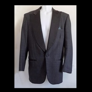 Vintage Pierre Cardin Tux Jacket, unisex, wedding, with jeans, versatile black striped jacket with wide lapels, 40 R
