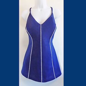 RARE 1950s-60s Large COLE of California Swimsuit, with overskirt / Navy / size 20 label / adjustable straps / bathing suit / swim wear