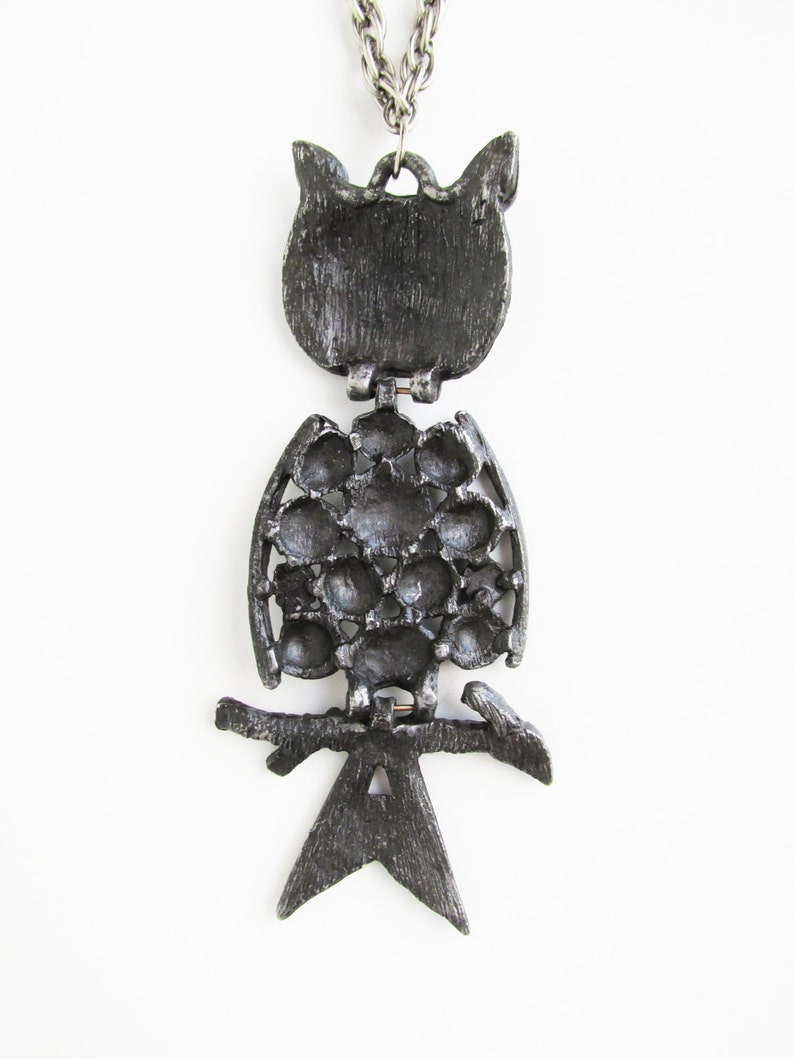 1960s Pewter Owl Pendant, kinetic, hinged image 3