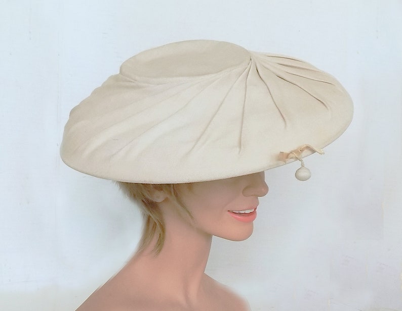 1950s Saucer Hat in Ivory linen with distinctive folds and Etsy