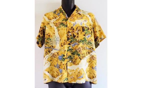 1950s PENNY'S cold rayon loop collar Hawaiian Tiki