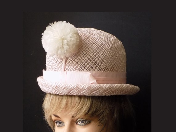 RARE 1960S MOD HAT Vintage Mod Polka Dot Hat Black & Brown 1960s, 21 inch head  main image 4