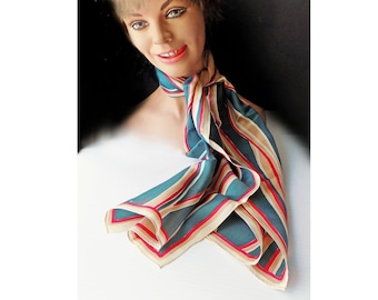 1950s VERA silk, hand rolled rectangular ABSTRACT pattern scarf in green, red, and tan / fabric art