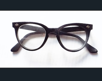 Monture de lunettes ITEK à monture noire des années 1950 / pas de mâche / il manque une lentille / 4,5" - 5,75" Atomic / MCM/ Rockabilly