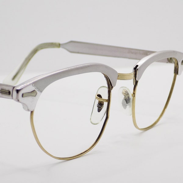 1950s Gray Rockabilly Glasses frames, no lenses, by SHURON, aluminum frames with gold bridge/ Atomic / Mad Men