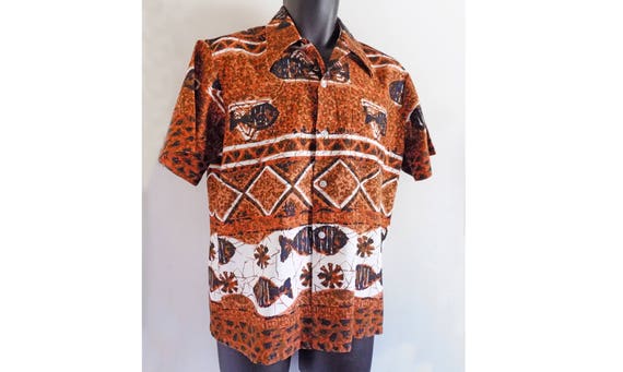 1970s JP BARDON Bark Cloth Hawaiian Shirt / Brown