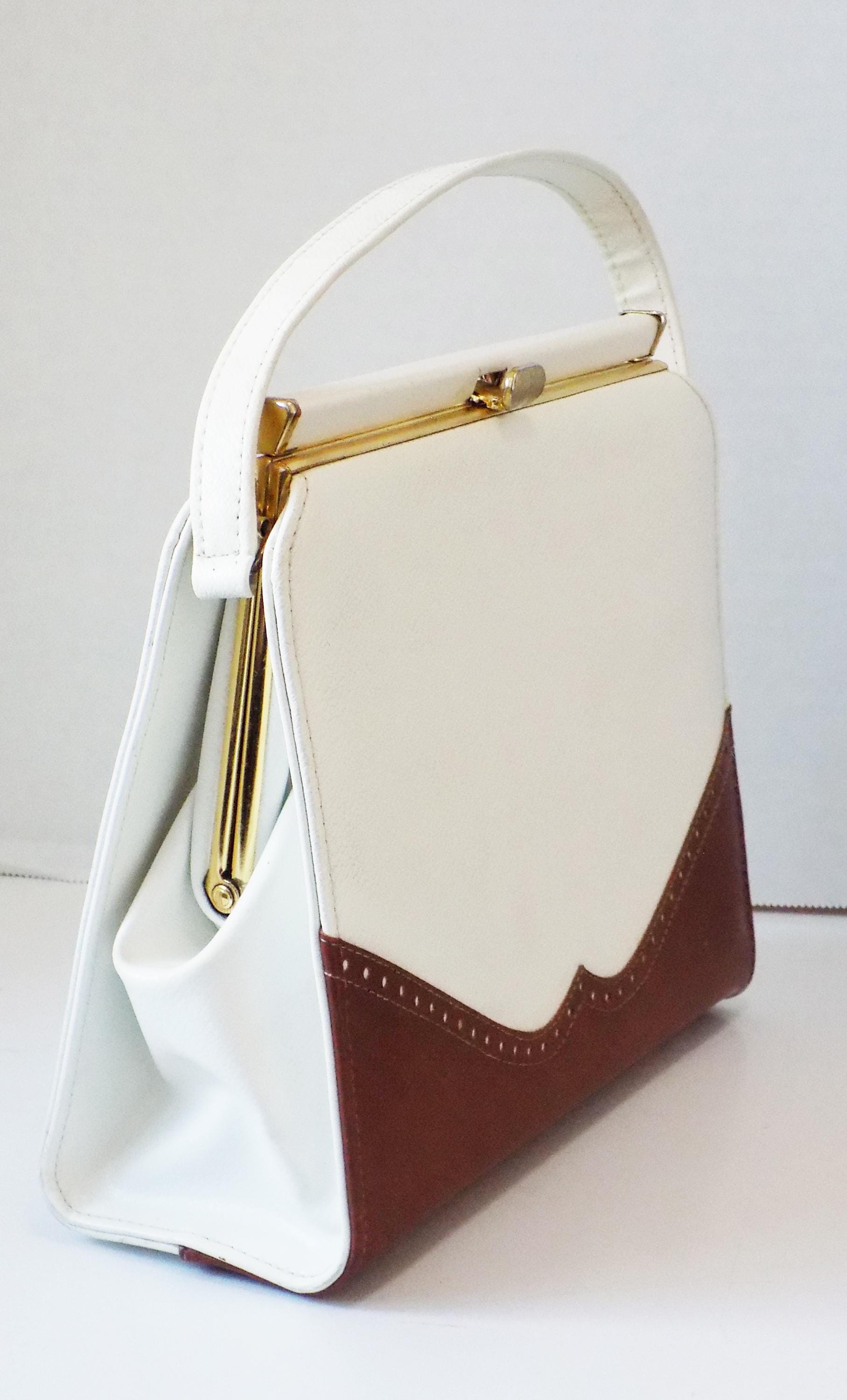 1950s-60s Mod Spectator-style Two- Tone Brown/white Handbag