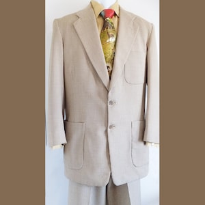 1940s Art Deco tan hounds tooth suit, wide lapels, pegged pants / patch pockets / PENNSHIRE / Zoot Suit-ish / no jacket vent, dropped loops