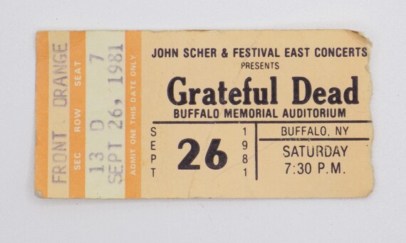 1981 Grateful Dead Ticket Stub, Buffalo Memorial Auditorium, Sept