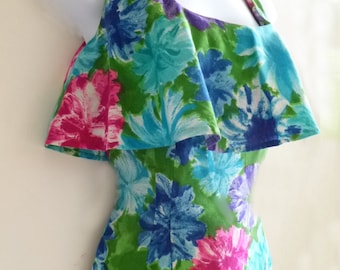 Abito Tiki Fishtail Wiggle Bombshell degli anni '50 dal negozio hawaiano di Waltah Clarke / Hawaii / maxi-abito / blu / verde / s