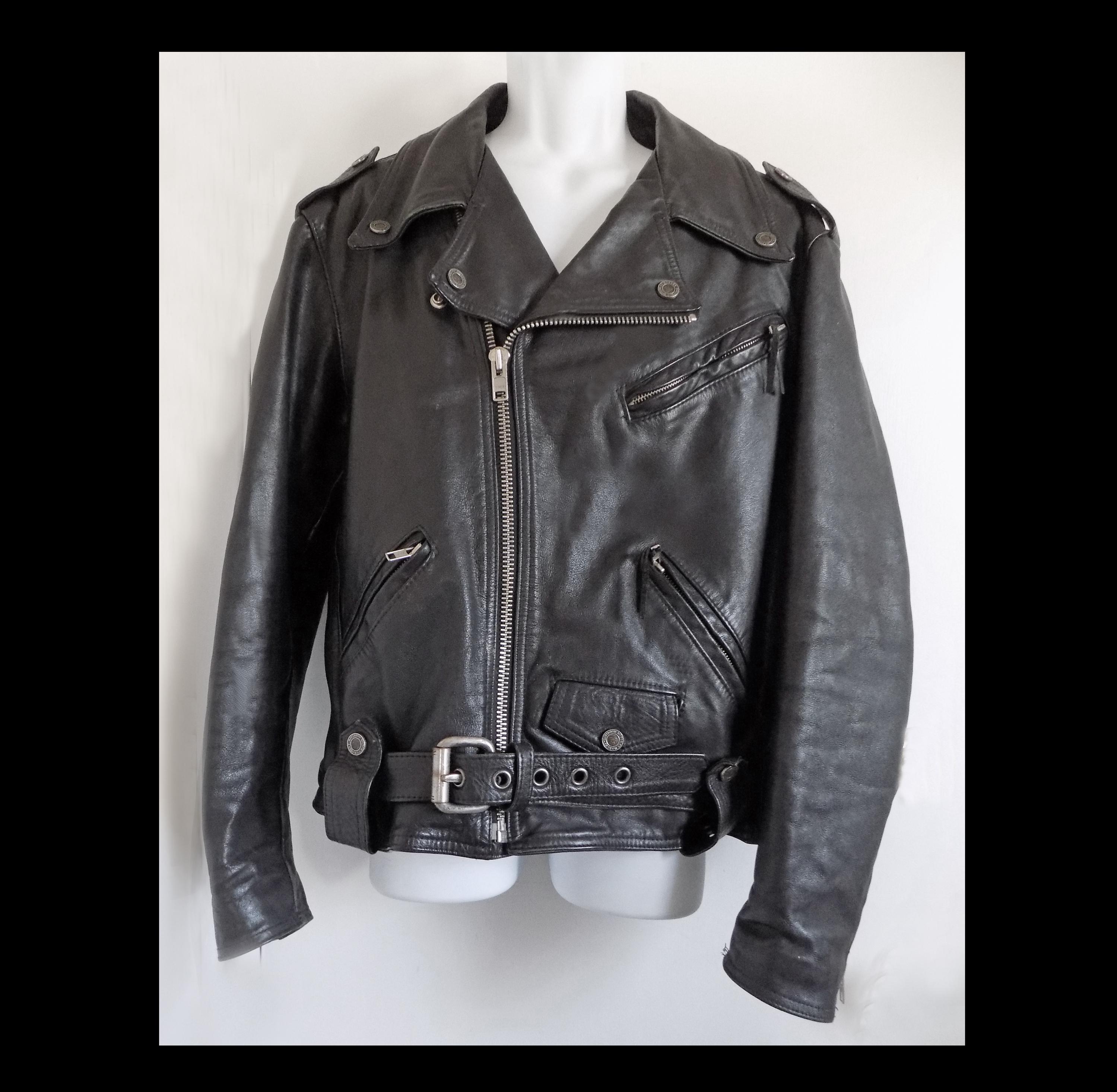 1990s XL Harley Davidson Black Leather Motorcycle Jacket, Quilted