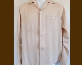 1950s Rayon Gabardine Shirt - Powder Pink Loop Collar, Men's