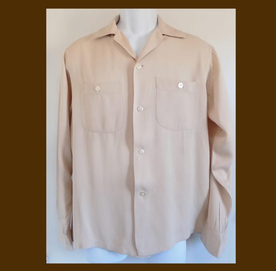1940s-50s Rare Van Heusen VANGAB Gabardine Loop Collar Beige Shirt